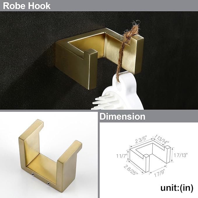 BAGNOLUX Brushed Gold Towel Bar, Bath Towel Holder 304 Stainless Steel, Towel Racks for Bathroom, Square Bathroom Accessories Set Towel Bar Set Heavy Duty, Brushed Light Yellow Gold