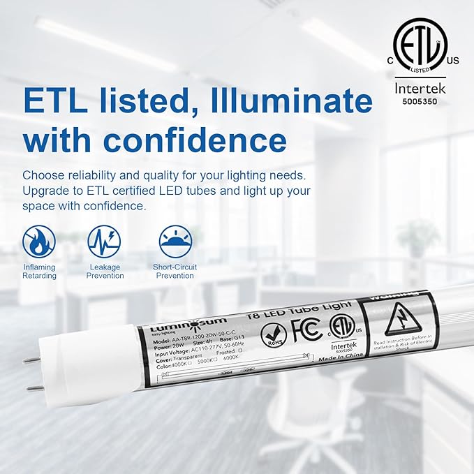 T8 LED Tube Light Bulbs 4 Foot 20W 40W Equivalent 4000K Natural White 2000LM, T8 T10 T12 Fluorescent Replacement, Dual-end Powered Ballast Bypass, Frosted Cover ETL Listed for Shop 25-Pack