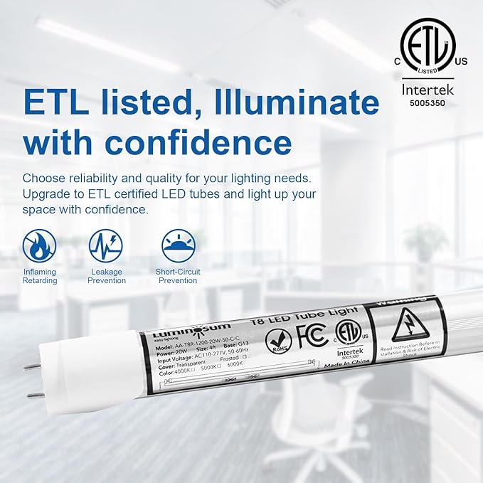 T8 LED Tube Light Bulbs 4 Foot 20W 40W Equivalent 5000K Daylight 2000LM, T8 T10 T12 Fluorescent Replacement, Dual-end Powered Ballast Bypass, Frosted Cover ETL Listed for Garage 10-Pack