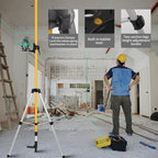 Laser Level Pole with Tripod, Telescoping Laser Level Tripod, 12 Ft./3.7M with 1/4-Inch by 20-Inch Laser Mount for Rotary and Line Laser Level, 5/8"-11 Adapter Nut Included