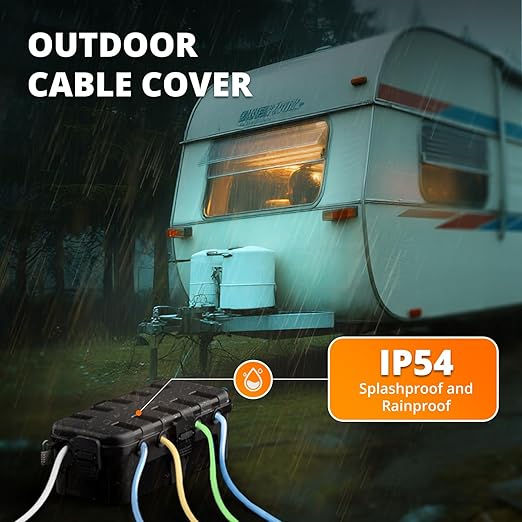 QUOBAS 2 Pack Outdoor Waterproof Electrical Box with 6 Cable Ports, IP54 Weatherproof Heavy-Duty Extension Cord Cover for Power Strips, Garden Power Tools, Holiday Lights, Black