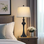 28.75" Black Modern Table Lamps for Living Room, Bedside Lamp with USB A+C Ports & AC Outlets, 3 Way Dimmable Touch Lamps for Living Room,Nightstand Lamp LED Bulb Included (1Pack