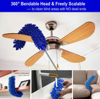 Microfiber Duster Kit High Reach Ceiling Fan Duster with Extendable Pole 100" Telescoping Cobweb Duster for Cleaning, Bendable Head Washable Duster for Ceiling, Fan, Furniture
