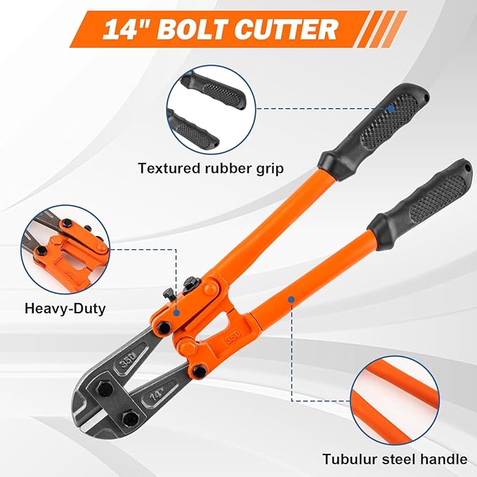 3 Piece Bolt Cutter Pliers Set, 14" Heavy Duty Bolt Cutter, 8" Mini Cutter & 8" Wire Rope Cutter with Storage Bag, CR-V Steel Blades for Chains, Locks, Barbed Wire