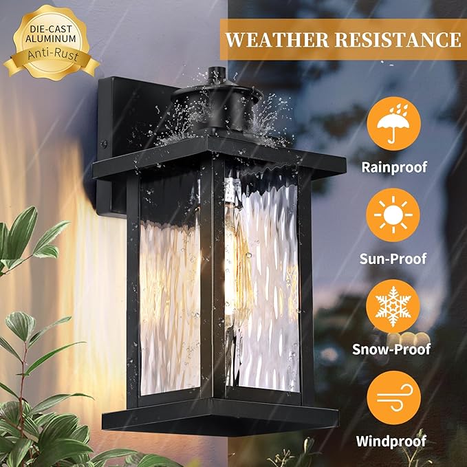 12'' Outdoor Wall Light Fixtures, Exterior Wall Lantern Waterproof, Porch Sconces Lighting with E26 Socket, Modern Matte Black Wall Lamps for House Patio Front Door, 1Pack