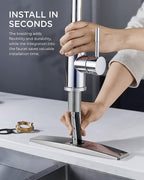 FORIOUS Kitchen Faucets with Pull Down Sprayer, Chrome, High Arc Single Handle Classic Stainless Steel Sink Faucet Pull Out for Farmhouse Camper Laundry Rv Bar