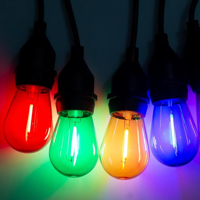 S14 Colored LED String Light Bulbs, 1 Watt Plastic Shatterproof LED Replacement Bulbs for Indoor Outdoor Patio String Light, E26 Medium Base, Multi-Color: Red/Green/Blue/Orange