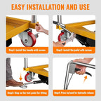 Hydraulic Lift Table Cart, 330lbs Capacity 50" Lifting Height, Manual Double Scissor Lift Table with Locking Wheels and Non-Slip Pad, Hydraulic Scissor Cart for Material Handling