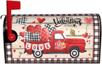 Valentines Day Mailbox Cover Magnetic Standard Size 21 x 18 Inch Love Hearts Red Truck Black White Buffalo Plaid Valentines Decoration Mailbox Cover Romantic Post Box Cover Wraps Garden Yard Decor