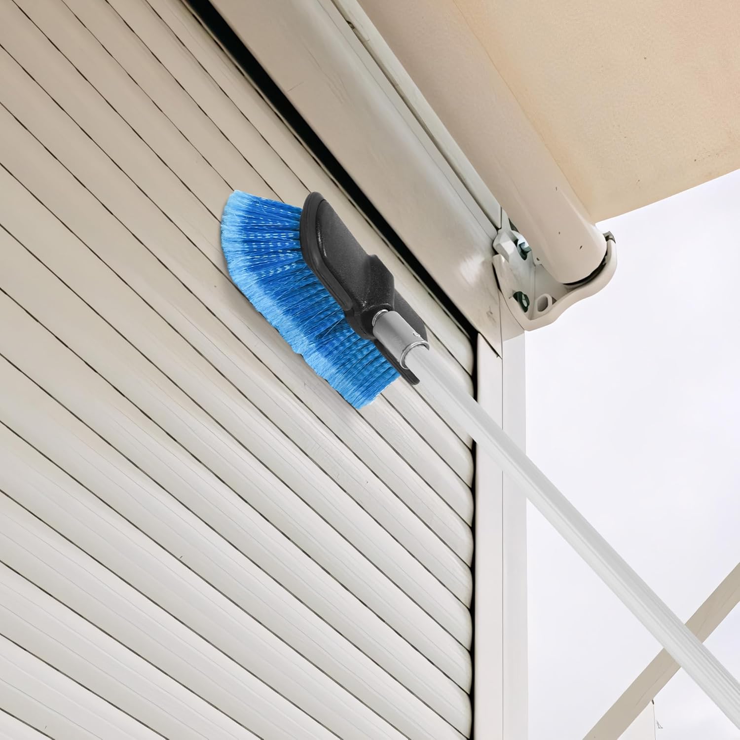 20 FT Exterior House Cleaning Brush Set with 5-12 Foot Telescoping Extension Pole, Soft Scrub Car Wash Brush, Medium Bristle Cleaning Brush and Window Squeegee & Washer