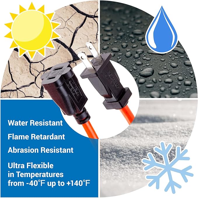 Clear Power 16 Gauge 3Prong Cords (16/2-2-Prong Polarized, Orange, 100 ft)