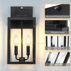 15.4" Dusk to Dawn Black Outdoor Wall Lantern 2-Light, Outside Modern Wall Sconce Light Fixture, Industrial Porch Light with E12 Sockets, Waterproof Exterior Lamp Lighting, 1 Pack