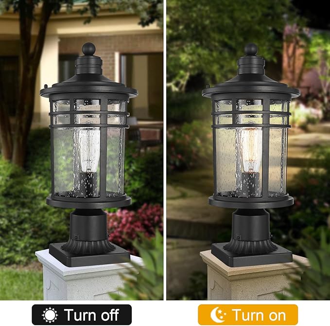 Darkaway Large Outdoor Post Lights Lamp Posts Outdoor Lighting, 17inch Aluminum Post Lights Waterproof Outdoor Light Fixtures with Glass, Light Posts for Outside Patio Yard (Large, Black)