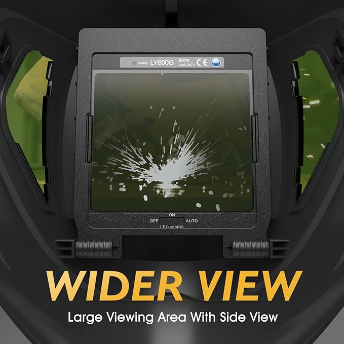 TOOLIOM Auto Darkening Welding Helmet with Light 1/1/1/1 Large Viewing 4.31" x 3.81" True Color Welding Mask Shade 4/5-9/9-13 Solar/Rechargeable Battery Powered Welder Hood for TIG MIG Stick CUT Grind