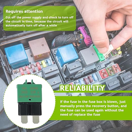 30A DC 12V-32V Manual Reset Circuit Breaker ATC/ATO Low Profile T3 Mini Blade Fuses Breakers for Car Trucks Marine Boat RV Solar and More,2 Pack