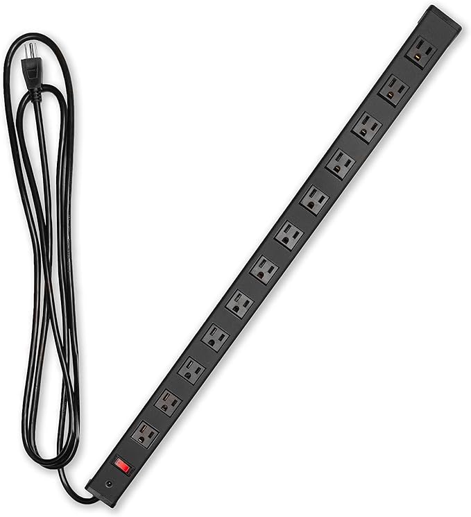 Iron Forge Cable 12 Outlet Heavy Duty Surge Protector Power Strip with Built-in Circuit Breaker, 14/3 SJT Black & Yellow with 9 ft Extension Cord