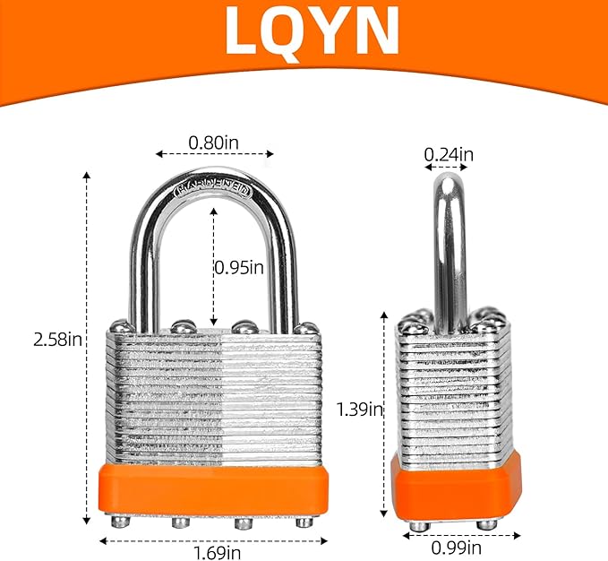 Padlocks with Same Key, LQYN 100 Pcs Laminated Keyed Padlock (1-9/16", 40mm), Keyed Alike Locks, Normal Shackle, for Storage Locker, Hasp Latch, Toolbox, Sheds