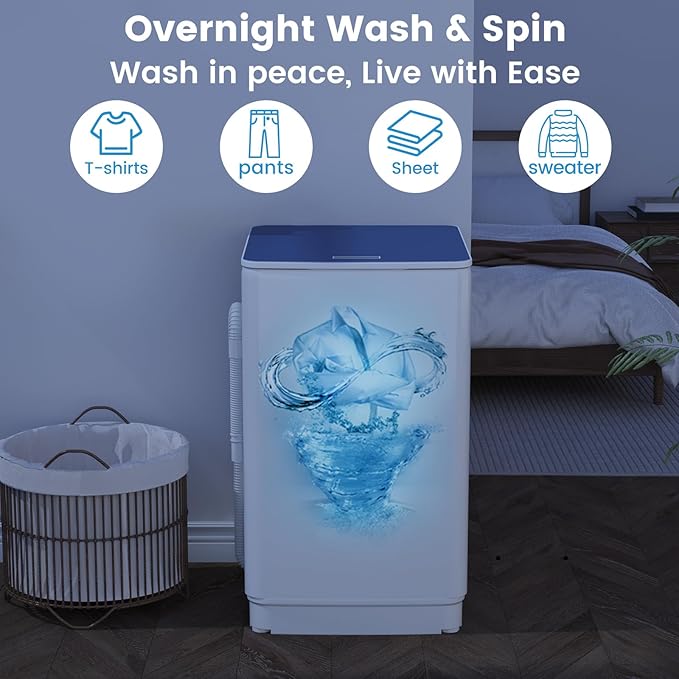 VCJ Portable Washing Machine, 20 Lbs Full-Automatic Portable Washer with 7 Wash Cycles, LED Display, Electric Laundry Machine for Apartment, RVs, Dorms