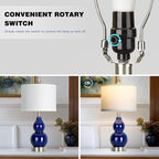 22" Double Gourd Ceramic Table Lamps Set of 2, Navy Blue Modern Bedside Lamps for Living Room, Contemporary Nightstand Desk Lamps for Bedroom End Table Home Office Decor(2 LED Bulbs Included)