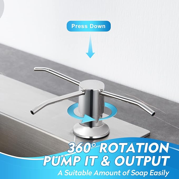 CREA Chrome Built-in Soap Dispenser for Kitchen Sink,Stainless Steel Kitchen Dish Soap Dispenser Pump,in Counter Soap Dispensers Under Sink Mouted Set 39" Tube 17oz Large Bottle