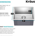 Kraus KHU101-21 Standart PRO 16 Gauge Undermount Single Bowl Set (4 Item Bundle: Sink, Bottom Grid, Drain Assembly, Kitchen Towel), 21 Inch, Stainless Steel