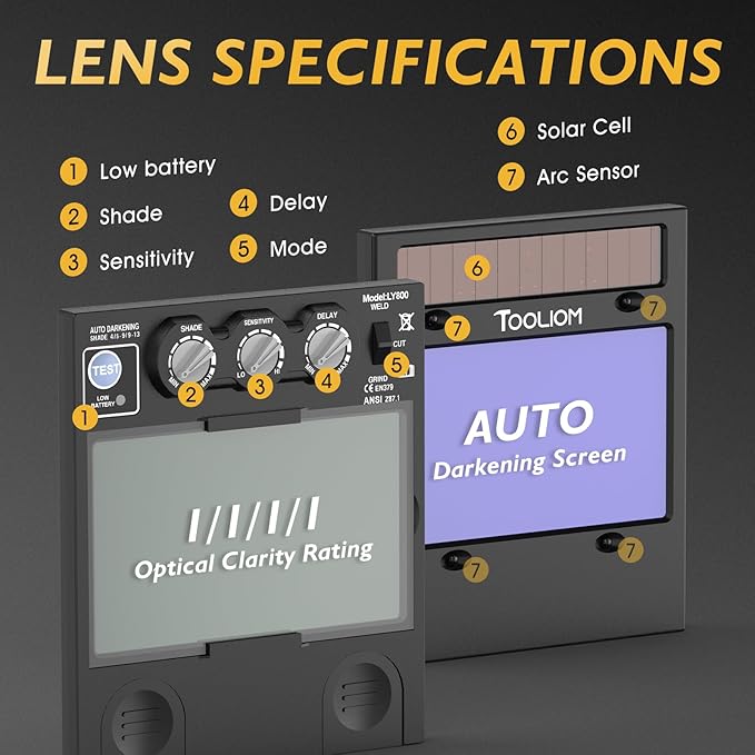 TOOLIOM Auto Darkening Welding Helmet True Color 1/1/1/1 Flip Front Welding Hood Large Viewing 3.94"x 2.34" Shade Range 4/5-9/9-13 Welding Mask for TIG MIG Stick Welder Helmet