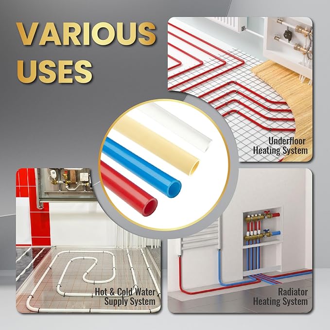 1/2 Inch-100 ft Foskan Red PEX-B Pipe,Water Tubing with a Pipe Cutter,24 Pcs 1/2" Pex Crimp Brass Fittings & 50 Pcs Clamp rings