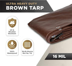 ATERET 12' x 25' Super Heavy Duty 16 Mil Brown Poly Tarp Cover - UV Resistant, Thick Waterproof, Rip and Tear Proof Tarpaulin with Grommets and Reinforced Edges