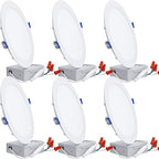 TORCHSTAR 8 Inch Ultra-Thin LED Recessed Ceiling Light with Junction Box, 3000K Warm White, 18W High Brightness Dimmable Slim Canless Wafer Downlight, ETL & ES, Pack of 6