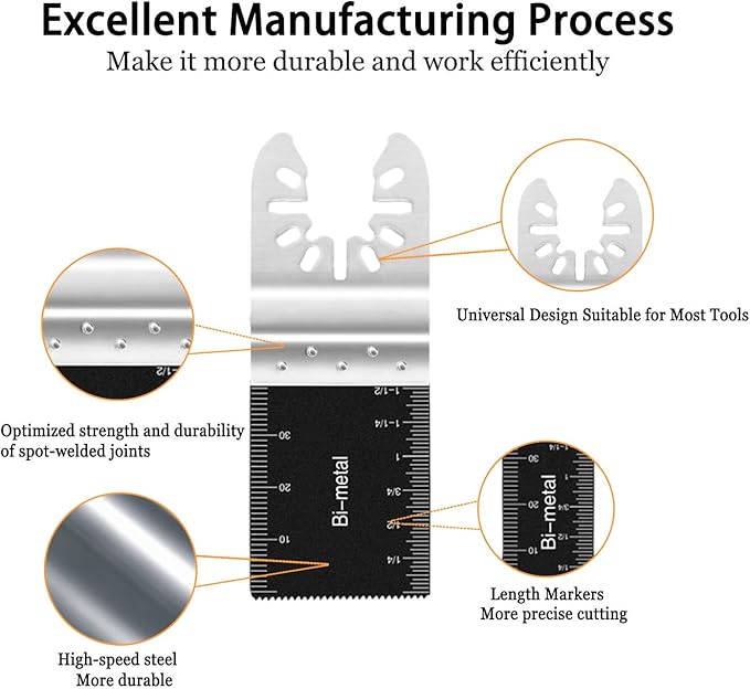 LEILUO 50 Pcs Bi-Metal Multitool Blades for Soft Metal Nails Wood Oscillating Saw Blades Universal Oscillating Tool Accessories with Storage Bag Compatible with DeWalt Makita Dremel and More