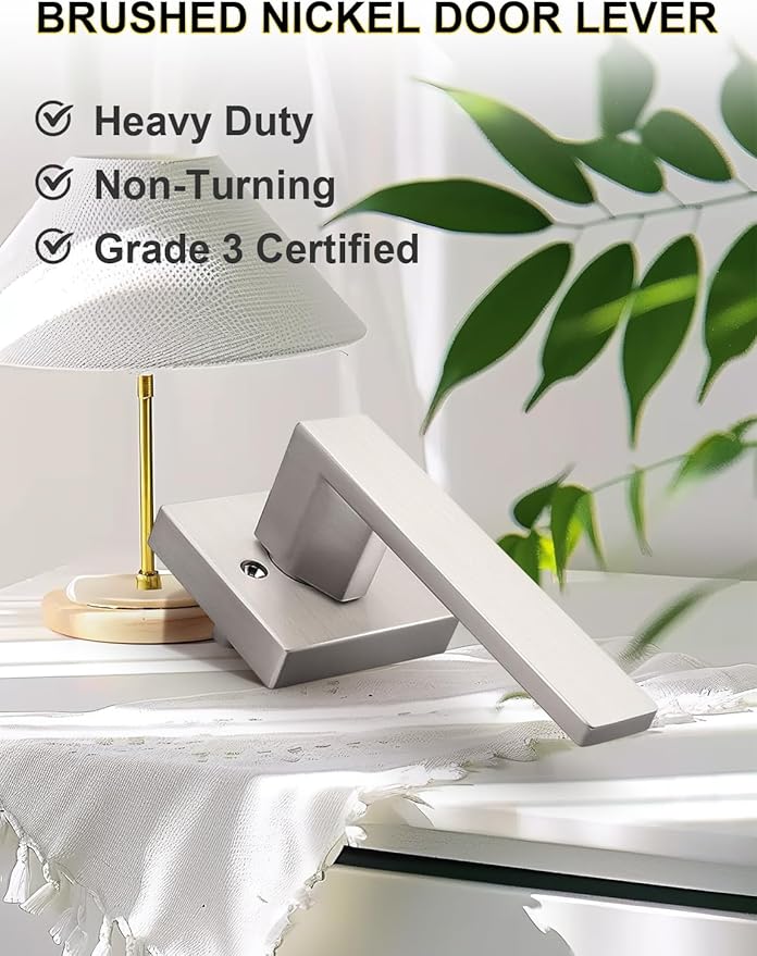 Dummy Door Handle Brushed Nickel for Left Hand and Right Hand, Mordern Square Closet Hallway Door Knob, Non-Turning Single Side Pull, 1 Pack