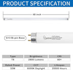 F32T8/865 Fluorescent Light Bulb, 48 Inch, 32 Watts, 6500K Daylight, 2800 Lumens, G13 Bi-Pin Base, 4FT T8 Fluorescent Tube Light Bulbs - 5 Pack