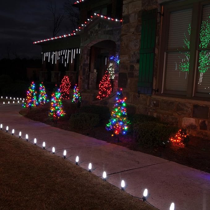 Meconard C9 Led Replacement Christmas Light Bulbs, C9 Shatterproof Led Bulbs for Christmas Indoor Outdoor String Lights, E17 Intermediate Base, Commercial Grade Holiday Bulbs, Multi-Color, 25Pack