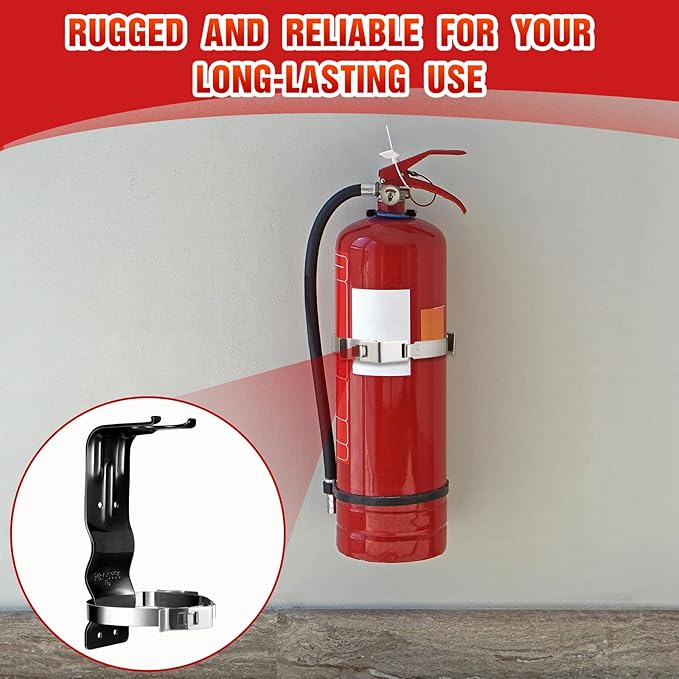 Therwen 2 Pack Fire Extinguisher Bracket 5 lb Wall Mount Stainless Steel Fire Extinguisher Holder for Home Truck Vehicle, Black