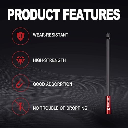 5PCS 6inch Strong Magnetic Drill Bit Extension Holder For Impact Driver,1/4" Hex Shank S2 Steel Magnetic Screwdriver Extension,Straight Without Bending Drill Bit Extender