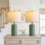 PoKat 20.75" Small Modern Ceramic Table Lamps Set of 2 for Bedroom, Green Bedside Lamps for Night Stands, Farmhouse House Decor Nightstand Table Lamps for Living Room End Table Green