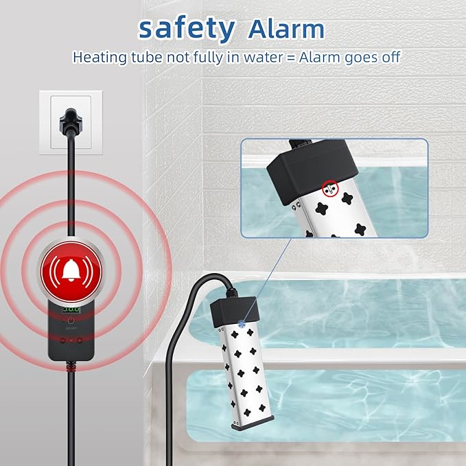 Immersion Water Heater 1800W, Portable Submersible, Real Time Temp Display, Thermostat Temp Control, Dry Burn Protection, Heating for Buckets Bathtubs Hot Tubs Above Ground and Inflatable Pools