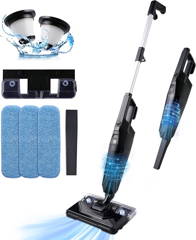 Stick Vacuum Cleaner with 3 Mop Pads Electirc Mop 600W 18kpa Powerful Suction Corded Upright Vacuum Lightweight Electric mop for Tile Hardwood Floor,Marble Cleaning