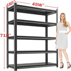 Metal Garage Storage Shelves Heavy Duty Shelving Unit 5 Tier Steel Adjustable Organizing Shelves 3000 LBS Capacity Industrial Shelving Ideal for Garage Tote Pantry Basement Outdoor, 71”Hx45”Wx18”D