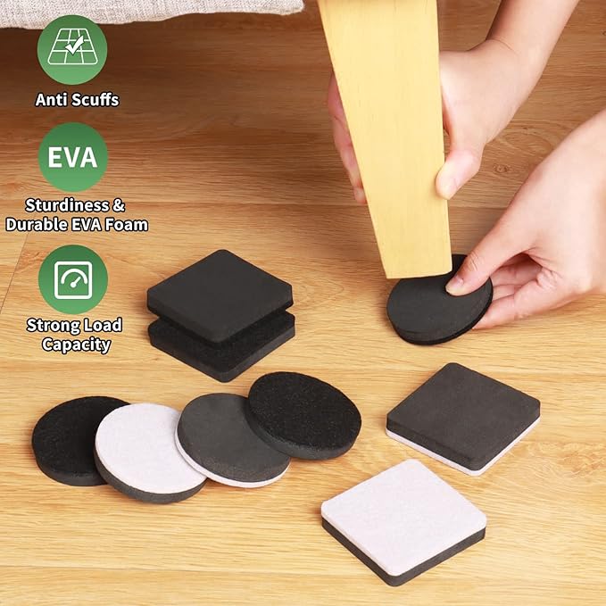 Ezprotekt 2.5" Felt Furniture Movers Sliders for Hardwood Floors, 24 Pcs Reusable Round Felt Furniture Moving Pads for Sofa Desk Couch Cabinet, Furniture Glides Easily and Quickly (Black)