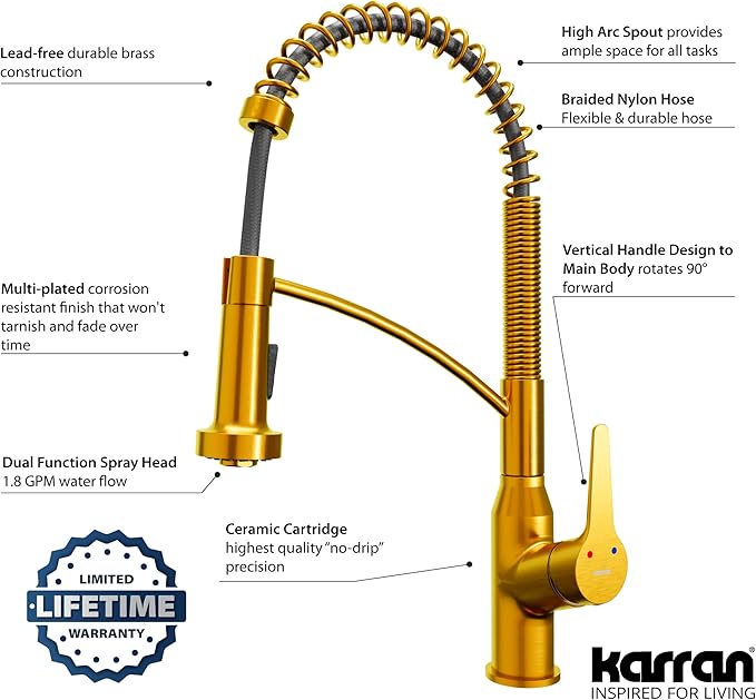 Karran Scottsdale Single-Handle Pull-Down Sprayer Kitchen Faucet in Gold
