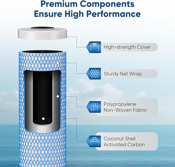 PUREPLUS 20" x 4.5" Whole House Activated Carbon Water Filter, Enhanced Lead Removal, Reduces Chlorine, Sediment & Odors, Compatible with FC25B, EPM-20BB, CB-BB-20, 155783-43, 2 PACK