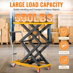 Hydraulic Lift Table Cart, 330lbs Capacity 50" Lifting Height, Manual Double Scissor Lift Table with Locking Wheels and Non-Slip Pad, Hydraulic Scissor Cart for Material Handling
