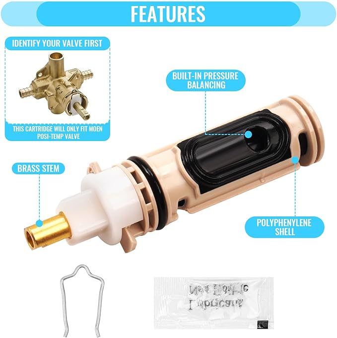 1222 Replacement Cartridge for Moen Shower Valve, Moen Shower Replacement Part Compatible with moen 1222 1222b One-Handle Posi Temp Faucet Cartridges (2 Pack)