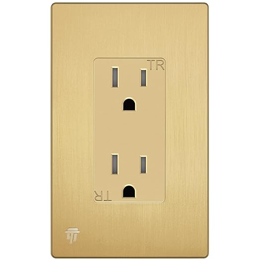 ENERLITES Elite Series Decorator Receptacle Outlet Child Safe Tamper-Resistant, Gloss Finish, Self-Grounding, Residential Grade, 15A 125V, 61501-TR-GDWBP, Brushed Gold