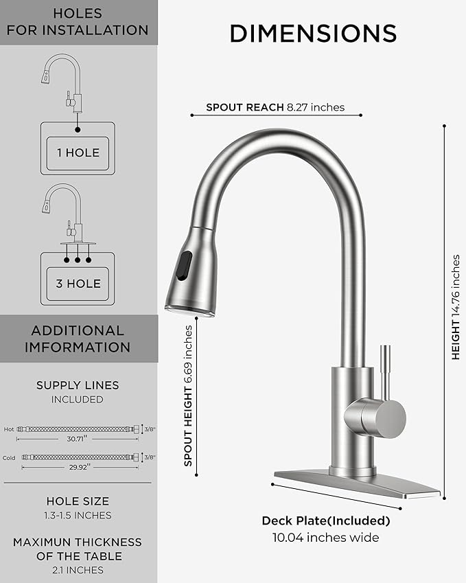 FORIOUS LED Kitchen Faucet with Pull Down Sprayer, Brushed Nicke Single Handle Stainless Steel Traditional Sink Faucets with LED Light Sprayer Head, Suitable for Farmhouse Laundry Camper Rv Bar