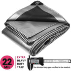 PROTARP Extreme Heavy Duty 22 Mil Tarp Cover, Waterproof, UV Resistant, Rip and Tear Proof, Poly Tarpaulin with Reinforced Edges for Roof, Camping, Patio, Pool, Boat. (Silver/Black 20′ X 20′)