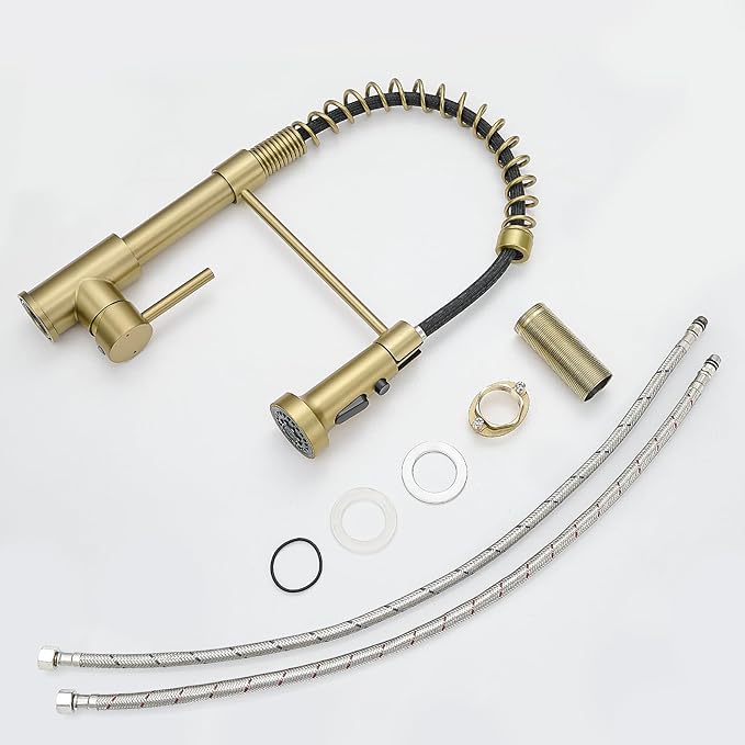 Brushed Gold Kitchen Faucet, AIMADI Kitchen Faucets with Pull Down Sprayer Single Handle One Hole Faucet for Farmhouse Gold Faucet for Kitchen Sink