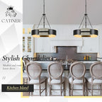 Industrial Drum Chandelier 24" 6-Light Modern Chandelier Black Metal Hanging Light Fixture Weathered Wood Grain for Living Dining Room Foyer Entryway Kitchen