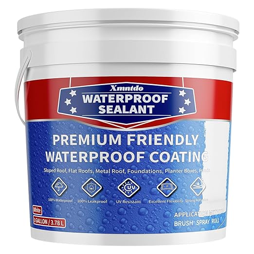 Polyurethane Waterproof Coating, 1 Gallon, White Waterproof Sealant for Roof, Concrete, Wall, Multi-Surface Leak Repair Coating, Durable Water-Based Rubber Sealant Indoor & Outdoor